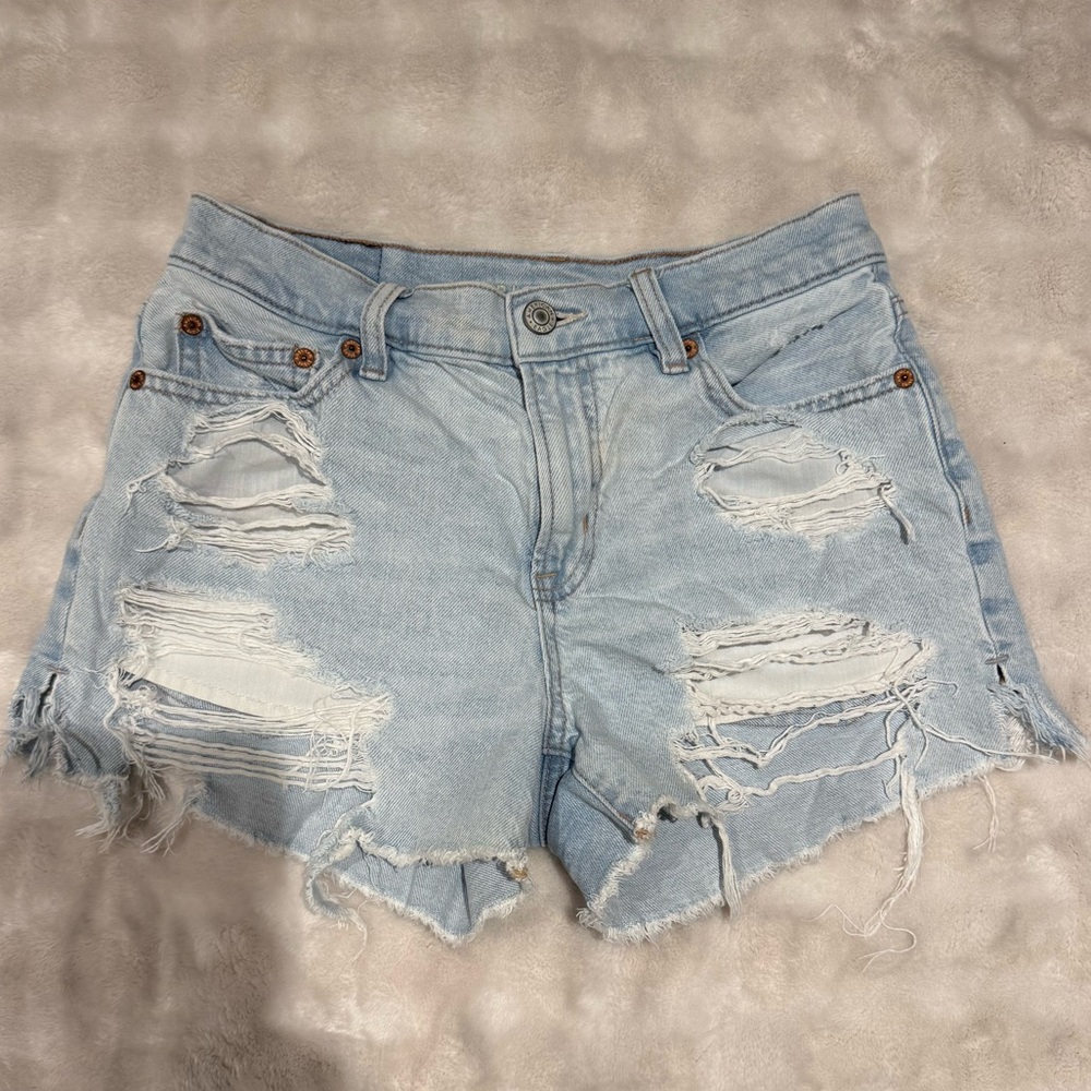 AE Distressed Light Blue Denim Shorts